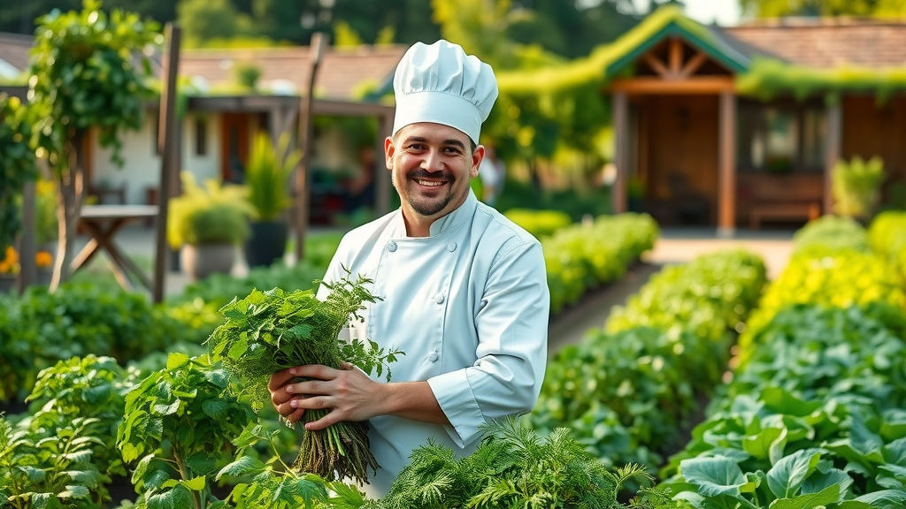 best restaurants in the uk chef harvesting herbs from garden