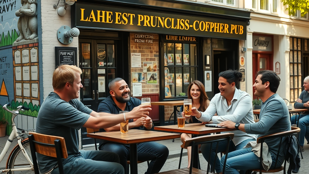 hip east London pub with lively outdoor tables, colourful murals, and a diverse local crowd – east london pubs