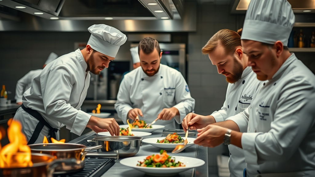michelin star chefs in busy kitchen at best restaurants in the uk