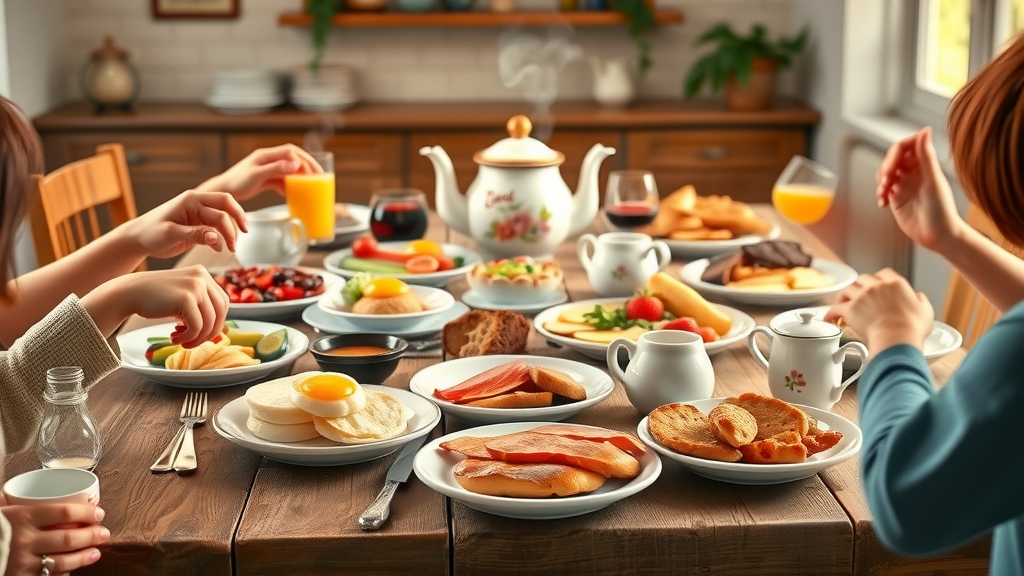Full English breakfast in a London bed and breakfast hotel, classic breakfast in london spread